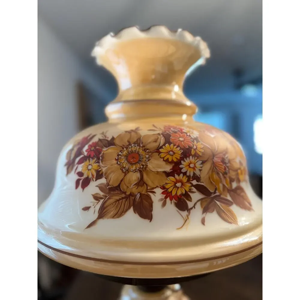 Vintage 1971 Gone With The Wind Style Hurricane Table Lamp | Milk Glass